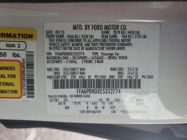 1FA6P0HDXE5352774 - 2014 FORD FUSION SE WHITE photo 12