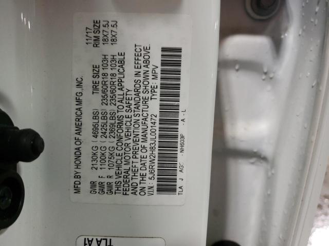 5J6RW2H83JL001472 - 2018 HONDA CR-V EXL WHITE photo 13