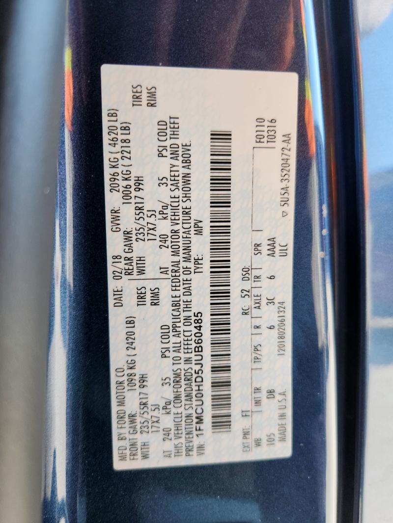 1FMCU0HD5JUB60485 - 2018 FORD ESCAPE SEL أزرق صورة 14