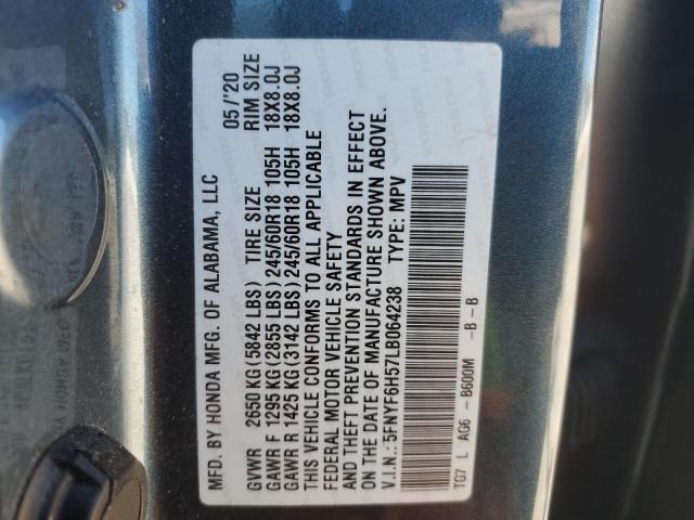 5FNYF6H57LB064238 - 2020 HONDA PILOT EXL BLUE photo 13
