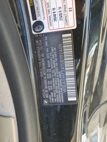 WBAEH73415B192401 - 2005 BMW 645 CI AUTOMATIC BLACK photo 12