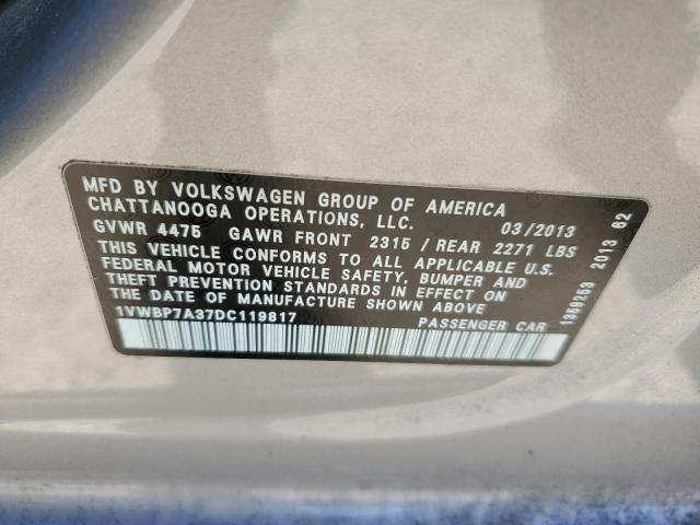 1VWBP7A37DC119817 - 2013 VOLKSWAGEN PASSAT SE SILVER photo 12