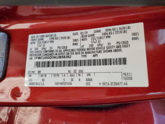 1FMCU0GD3KUB58382 - 2019 FORD ESCAPE SE Marron photo 13