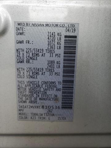 5N1AT2MVXKC810536 - 2019 NISSAN ROGUE S 银色 照片 13