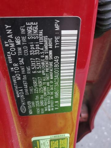 KM8JT3AC3AU018049 - 2010 HYUNDAI TUCSON GLS Bordo foto 12