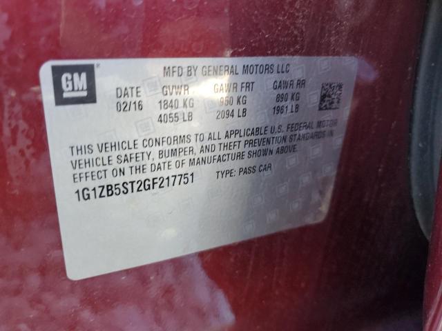 1G1ZB5ST2GF217751 - 2016 CHEVROLET MALIBU LS BURGUNDY photo 12