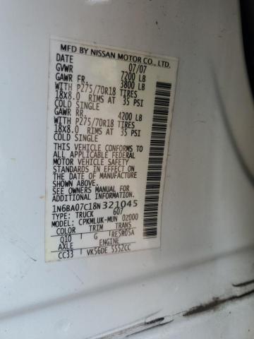 1N6BA07C18N321045 - 2008 NISSAN TITAN XE 白色 照片 13