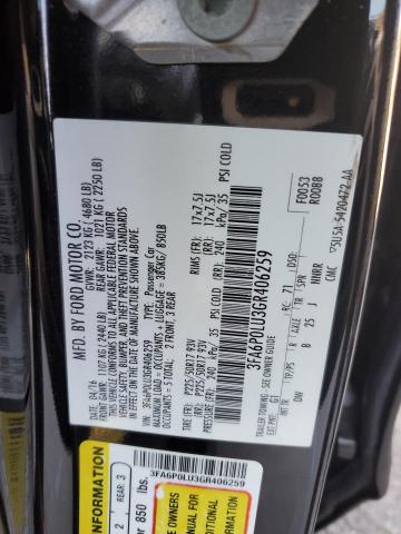 3FA6P0LU3GR406259 - 2016 FORD FUSION SE HYBRID BLACK photo 13