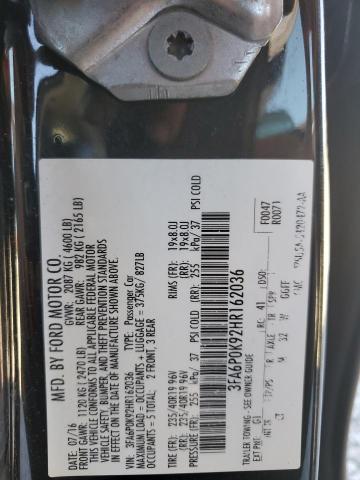 3FA6P0K92HR162036 - 2017 FORD FUSION TITANIUM შავი ფოტო 12