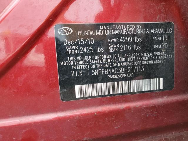 5NPEB4AC3BH217113 - 2011 HYUNDAI SONATA GLS RED photo 12