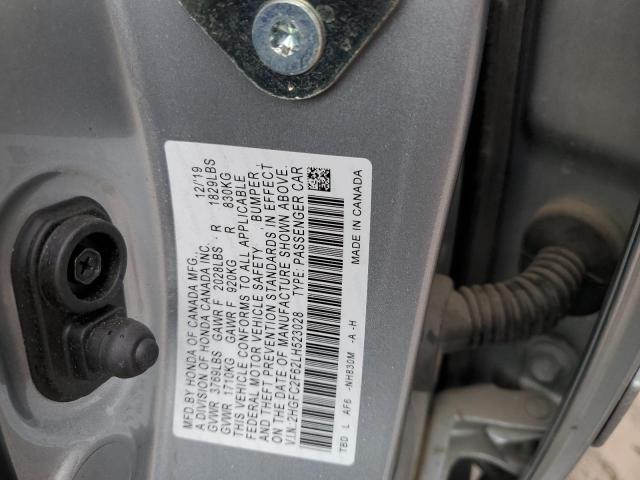 2HGFC2F62LH523028 - 2020 HONDA CIVIC LX SILVER photo 12