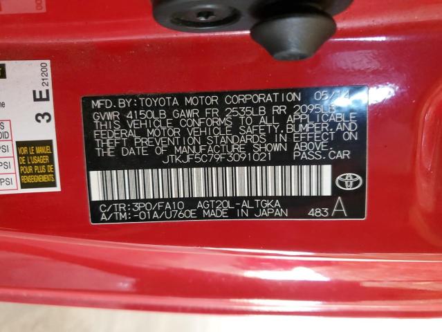 JTKJF5C79F3091021 - 2015 TOYOTA SCION TC 红色 照片 12