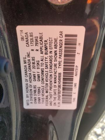 2HGFB2F58EH549906 - 2014 HONDA CIVIC LX 黑色 照片 12