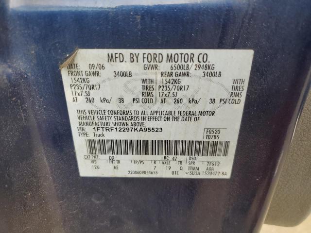 1FTRF12297KA95523 - 2007 FORD F150 BLUE photo 12