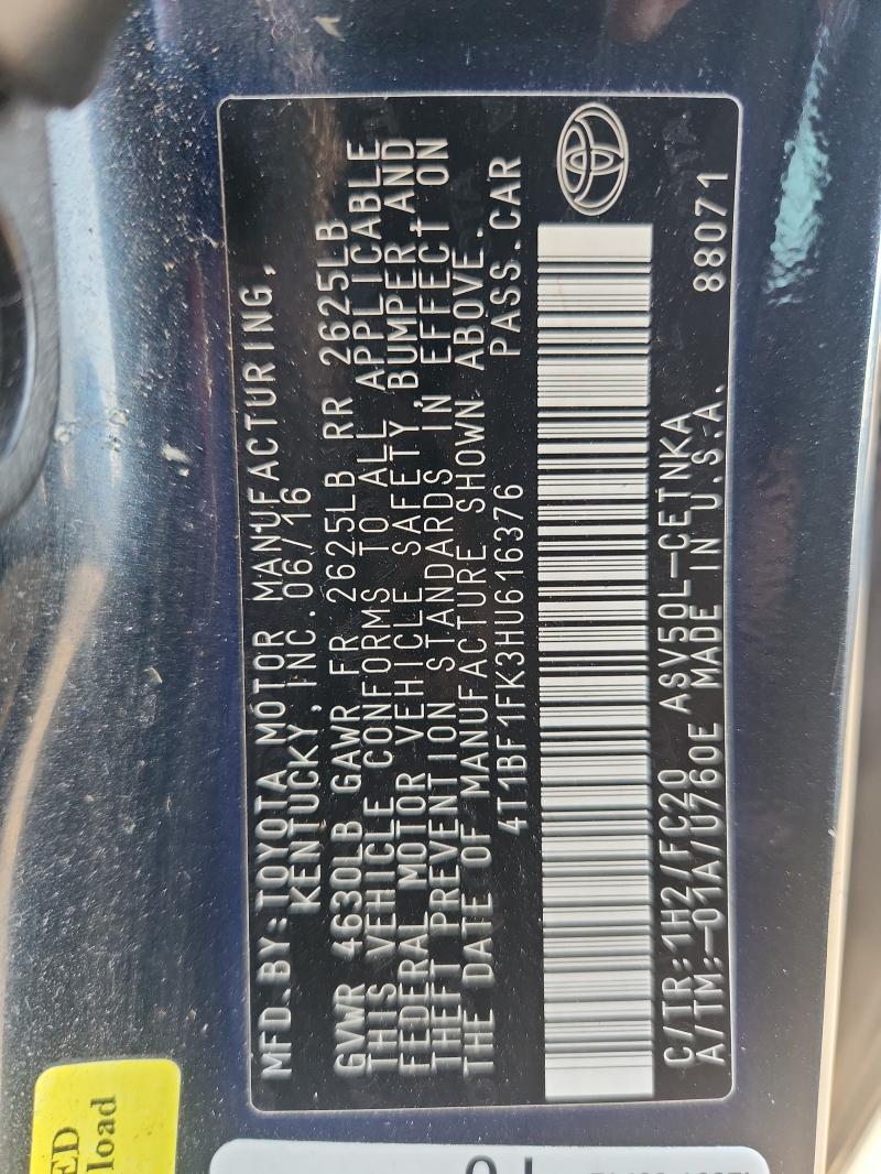 4T1BF1FK3HU616376 - 2017 TOYOTA CAMRY LE 黑色 照片 13