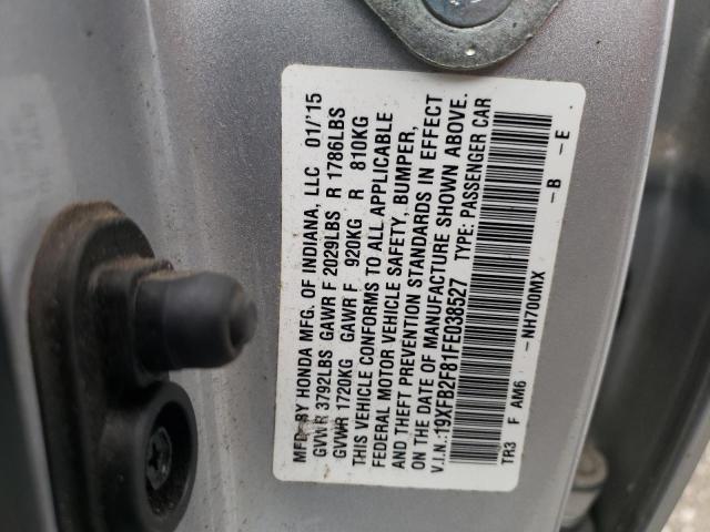 19XFB2F81FE038527 - 2015 HONDA CIVIC EX SILVER photo 12