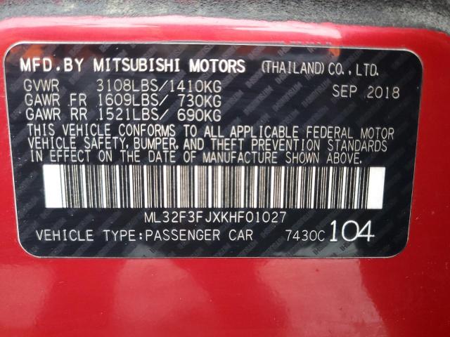 ML32F3FJXKHF01027 - 2019 MITSUBISHI MIRAGE G4 ES Czerwony zdjęcie 12