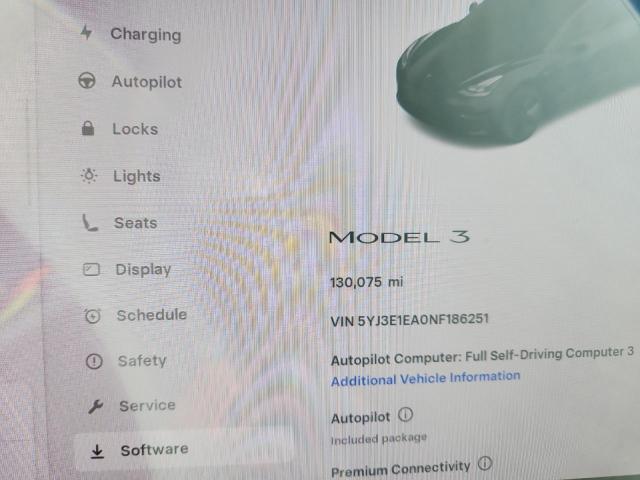 5YJ3E1EA0NF186251 - 2022 TESLA MODEL 3 BLACK photo 9