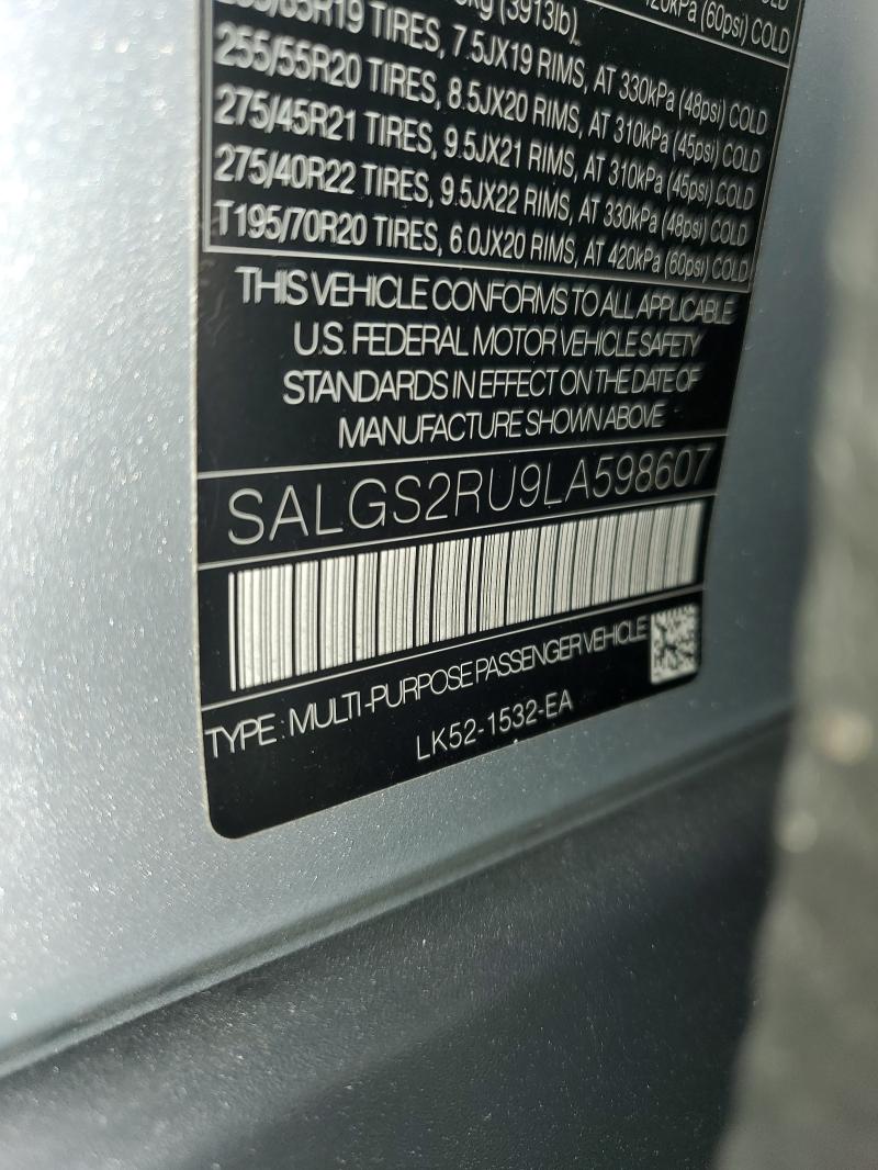 SALGS2RU9LA598607 - 2020 LAND ROVER RANGE ROVE HSE SILVER photo 12