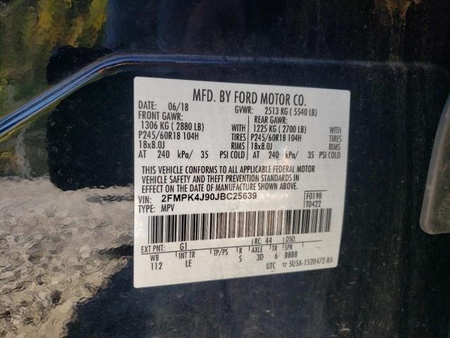 2FMPK4J90JBC25639 - 2018 FORD EDGE SEL შავი ფოტო 12
