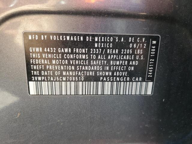 3VWPL7AJ5CM708510 - 2012 VOLKSWAGEN JETTA TDI ნაცრისფერი ფოტო 12