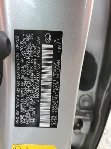 JTHBA30G345007133 - 2004 LEXUS ES 330 SILVER photo 12
