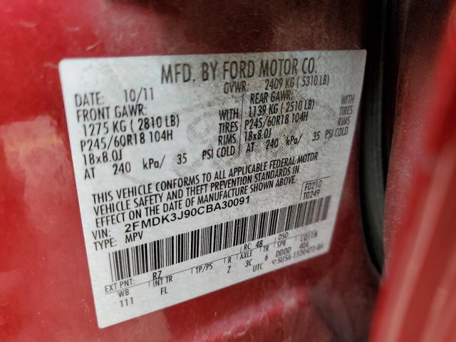 2FMDK3J90CBA30091 - 2012 FORD EDGE SEL RED photo 13