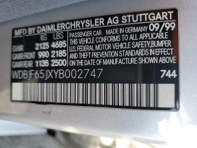 WDBJF65JXYB002747 - 2000 MERCEDES-BENZ E 320 SILVER photo 12