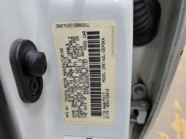 5YFBU4EE6CP031157 - 2012 TOYOTA COROLLA BASE WHITE photo 12