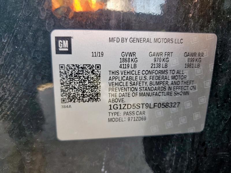 1G1ZD5ST9LF058327 - 2020 CHEVROLET MALIBU LT BLACK photo 12