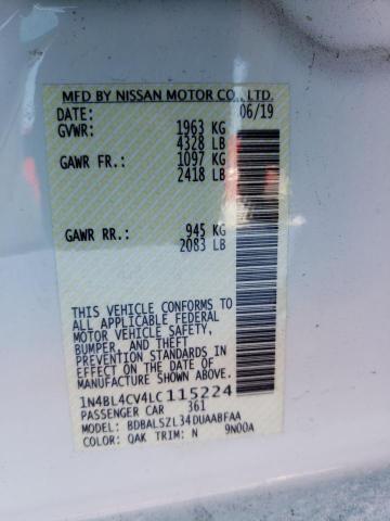 1N4BL4CV4LC115224 - 2020 NISSAN ALTIMA SR WHITE photo 13