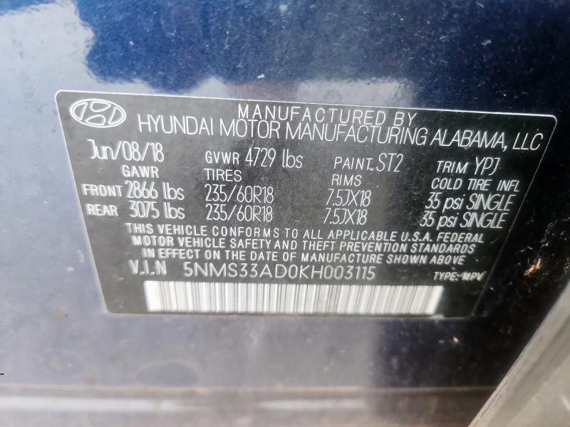 5NMS33AD0KH003115 - 2019 HYUNDAI SANTA FE SEL Mavi foto 13