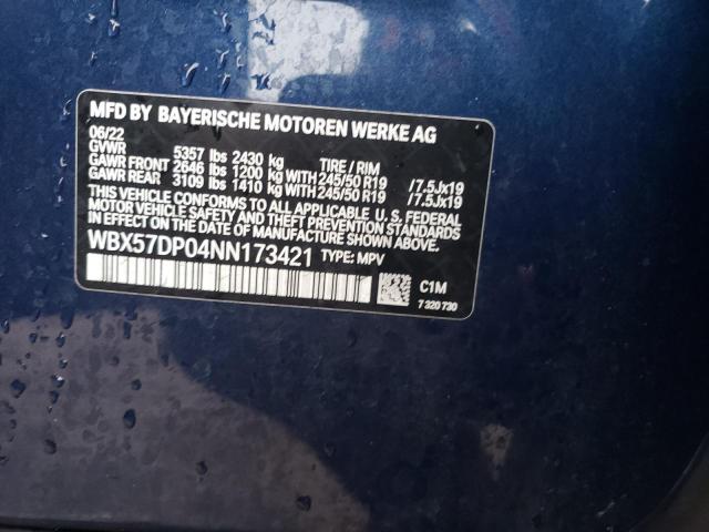 WBX57DP04NN173421 - 2022 BMW X3 XDRIVE30I BLUE photo 12