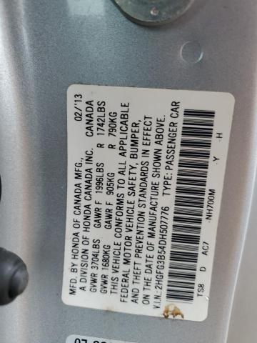 2HGFG3B54DH507776 - 2013 HONDA CIVIC LX SILVER photo 12