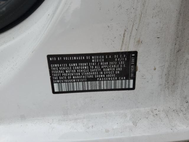 3VWC57BU6KM191377 - 2019 VOLKSWAGEN JETTA S WHITE photo 12