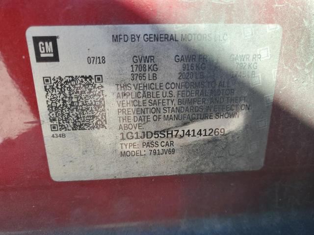 1G1JD5SH7J4141269 - 2018 CHEVROLET SONIC LT RED photo 13