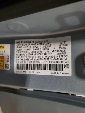 2HGFE1F70PH308508 - 2023 HONDA CIVIC EX BLUE photo 12