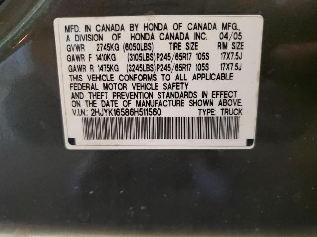 2HJYK16586H511560 - 2006 HONDA RIDGELINE RTL GREEN photo 13