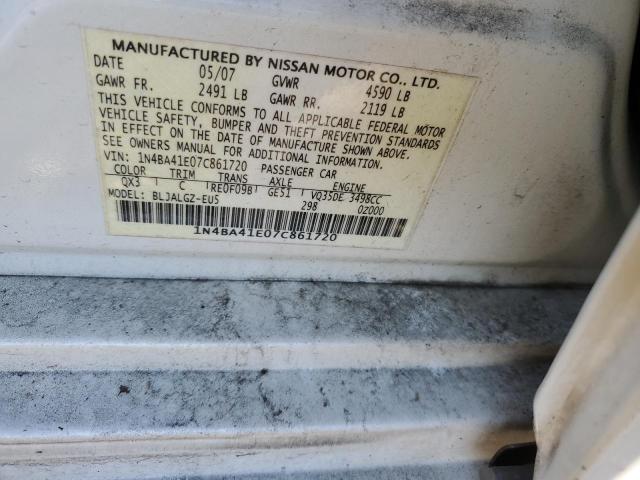 1N4BA41E07C861720 - 2007 NISSAN MAXIMA SE WHITE photo 12