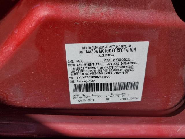 1YVHZ8CB2A5M41020 - 2010 MAZDA 6 S BURGUNDY photo 12