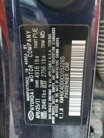 KMHGC4DD0CU152265 - 2012 HYUNDAI GENESIS 3.8L Mavi foto 12