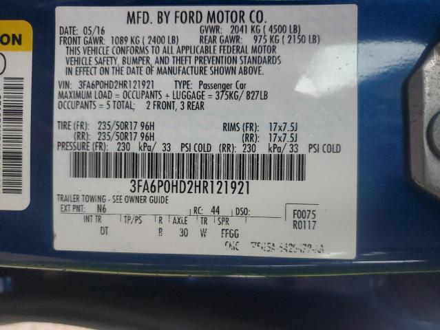 3FA6P0HD2HR121921 - 2017 FORD FUSION SE 蓝色 照片 13