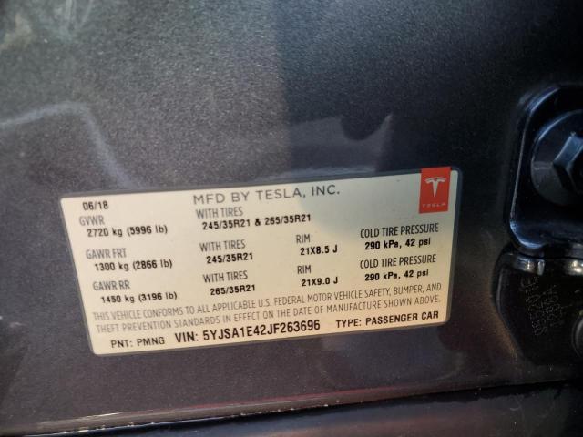 5YJSA1E42JF263696 - 2018 TESLA MODEL S Gri fotoğraf 12
