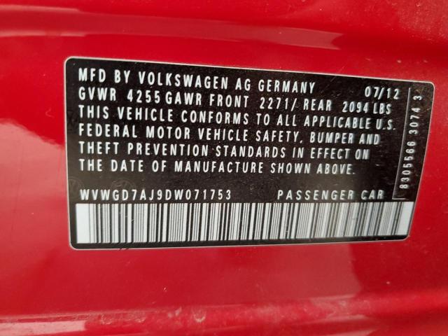 WVWGD7AJ9DW071753 - 2013 VOLKSWAGEN GTI წითელი ფოტო 12