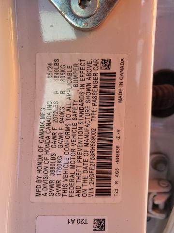 2HGFE2F53RH589002 - 2024 HONDA CIVIC SPORT WHITE photo 13