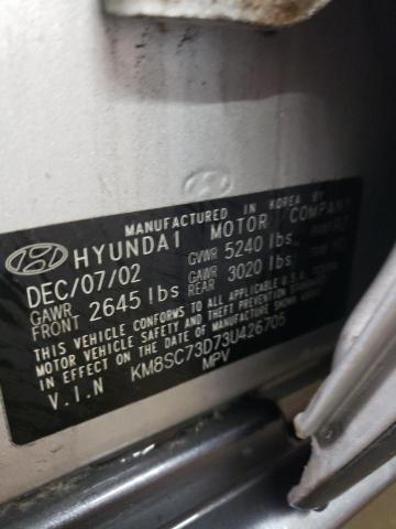 KM8SC73D73U426705 - 2003 HYUNDAI SANTA FE GLS SILVER photo 12