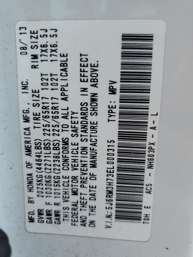 5J6RM3H73EL000315 - 2014 HONDA CR-V EXL WHITE photo 13