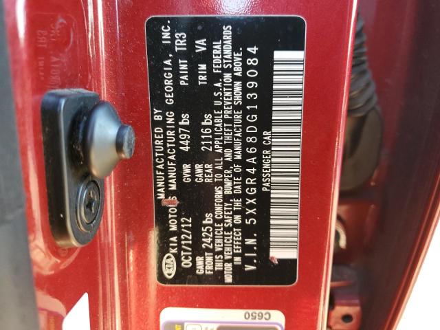 5XXGR4A68DG139084 - 2013 KIA OPTIMA SX RED photo 12