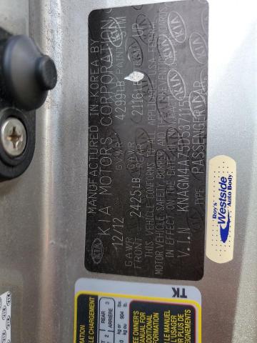 KNAGM4A75D5371151 - 2013 KIA OPTIMA LX ვერცხლისფერი ფოტო 12