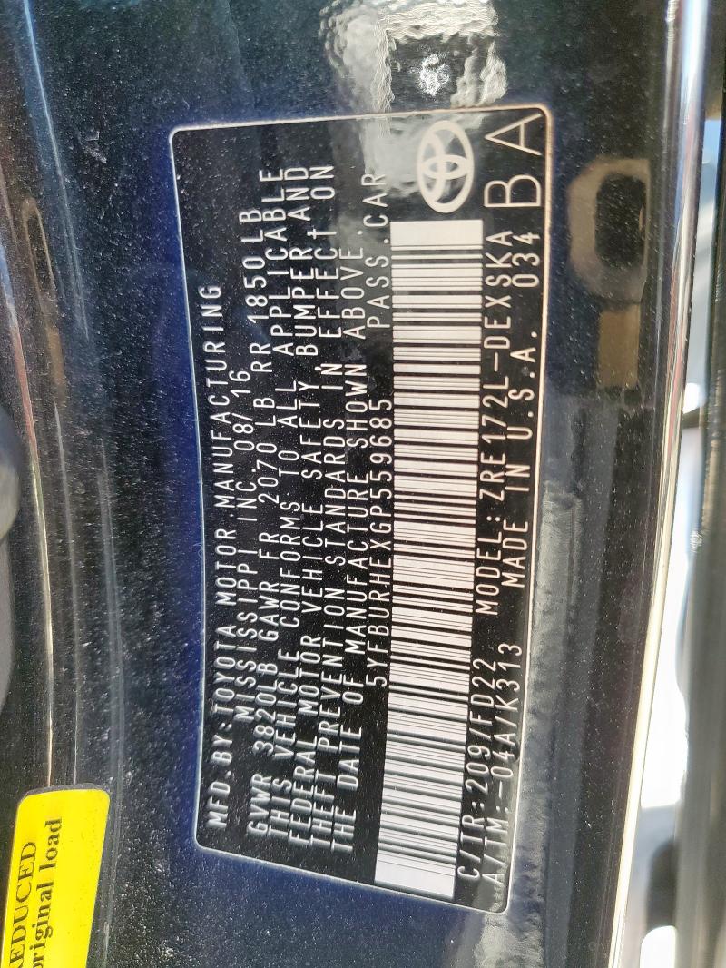 5YFBURHEXGP559685 - 2016 TOYOTA COROLLA L 黑色 照片 13